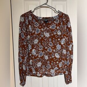 Gap long sleeve top brown with flower pattern